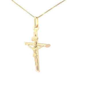 10K Real Gold "INRI" Jesus Tube Cross Small Cross with Box Chain