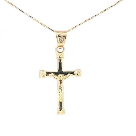 10K Real Gold Jesus Crucifix Cross Small Charm with Box Chain