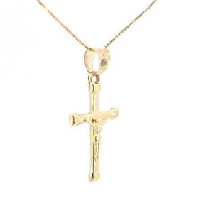 10K Real Gold Jesus Cross CZ Small Charm with Box Chain