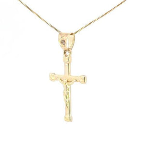 10K Real Gold Jesus Cross CZ Small Charm with Box Chain