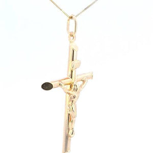 10K Real Gold "INRI" Tube Cross Medium Charm with Box Chain