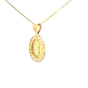 10K Real Gold Oval CZ Saint Jude Small Charm with Box Chain