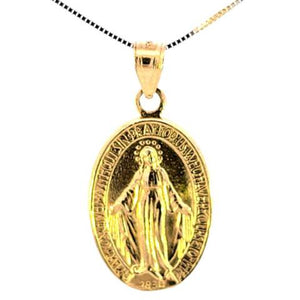 10K Real Gold Miraculous Medal MotherMary Double Sided Oval Charm with Box Chain