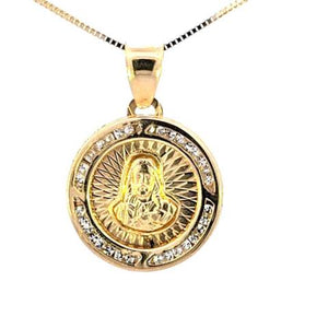 10K Real Gold CZ Jesus & Mother Mary Double Sided Small Charm with Box Chain