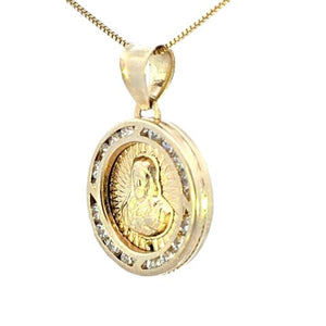 10K Real Gold CZ Jesus & Mother Mary Double Sided Small Charm with Box Chain