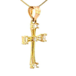 10K Real Gold CZ Small Cross Charm with Box Chain