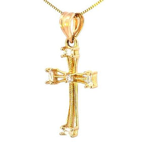 10K Real Gold CZ Small Cross Charm with Box Chain