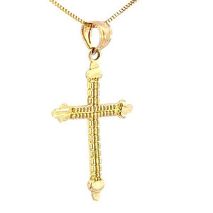 10K Real Gold Budded Cross Small Charm with Box Chain