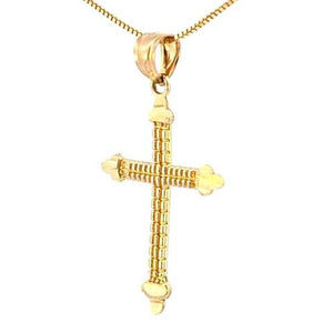 10K Real Gold Budded Cross Small Charm with Box Chain