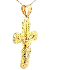 10K Real Gold Nugget Jesus Crucifix Cross Charm with Box Chain