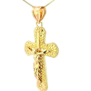 10K Real Gold Nugget Jesus Crucifix Cross Charm with Box Chain