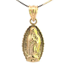 10K Real Gold Mother Mary Small Oval Charm with Box Chain