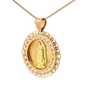 10K Real Gold Mother Mary Round CZ Frame with Box Chain