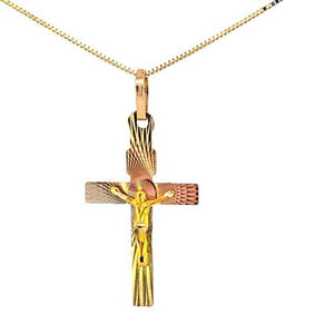 10K Real Gold Tri Color Jesus Cross Small Charm with Box Chain
