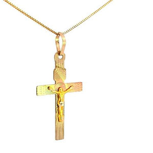 10K Real Gold Tri Color Jesus Cross Small Charm with Box Chain