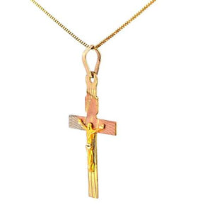 10K Real Gold Tri Color Jesus Cross Small Charm with Box Chain