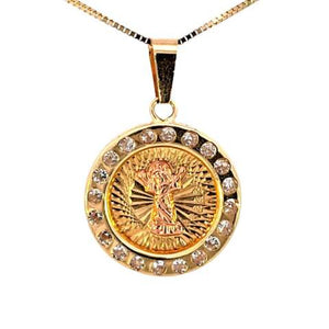 10K Real Gold Two Tone Baby Jesus Round CZ Small Charm with Box Chain
