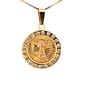 10K Real Gold Two Tone Baby Jesus Round CZ Small Charm with Box Chain