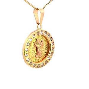 10K Real Gold Two Tone Baby Jesus Round CZ Small Charm with Box Chain