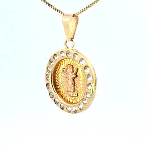10K Real Gold Two Tone Baby Jesus Round CZ Small Charm with Box Chain