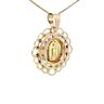 14K Real Gold Round CZ Flower Mother Mary Small Charm with Box Chain