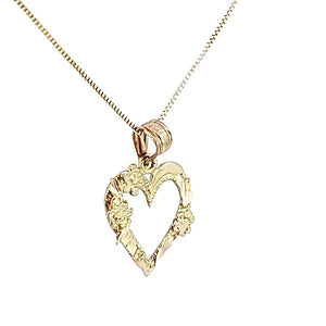 10k Real Solid Yellow Gold D.C Heart with 3 Flower Pendant with Box Chain