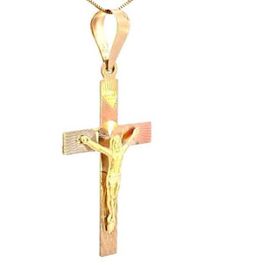 10K Real Gold Tri Color Jesus Crucifix Charm with Box Chain