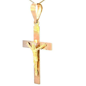 10K Real Gold Tri Color Jesus Crucifix Charm with Box Chain