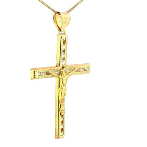 10K Real Gold CZ Cross Jesus Medium Charm with Box Chain