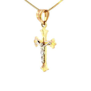 10K Real Gold Two-Tone Diamond Cut Jesus Cross Small Charm with Box Chain