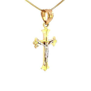 10K Real Gold Two-Tone Diamond Cut Jesus Cross Small Charm with Box Chain