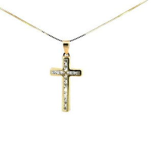 10K Real Gold CZ Cross Medium Charm with Box Chain
