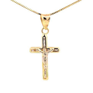 10K Real Gold Jesus- Cross CZ Small Charm with Box Chain
