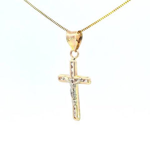 10K Real Gold Jesus- Cross CZ Small Charm with Box Chain