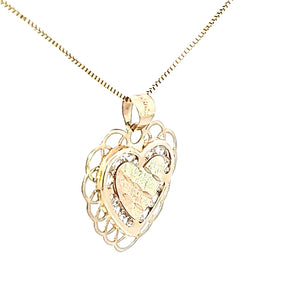 10k Real Solid Gold Tri Color 3 Heart Cz Pendant with Box Chain