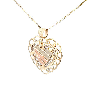 10k Real Solid Gold Tri Color 3 Heart Cz Pendant with Box Chain