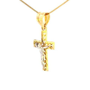 10K Real Gold Two Tone Fancy Jesus Cross Small Charm with Box Chain