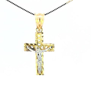 10K Real Gold Two Tone Fancy Jesus Cross Small Charm with Box Chain