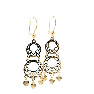 14K Real Gold Long Dangling Round Chandelier Earring 2 Inches Diamond Cut