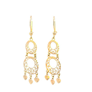 14K Real Gold Long Dangling Round Chandelier Earring 2 Inches Diamond Cut