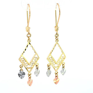 14K Real Gold Tri Color Fancy Triangle Chandelier 1.5Inches Earrings for Girls