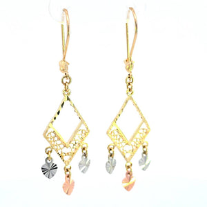 14K Real Gold Tri Color Fancy Triangle Chandelier 1.5Inches Earrings for Girls
