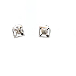 14K Real White Gold CZ Stud Square Shape Earrings