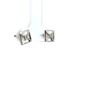 14K Real White Gold CZ Stud Square Shape Earrings