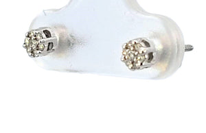 14K Real White Gold Flower Style Micro Pave CZ Stud Small Earrings