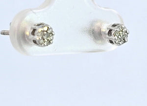 14K Real White Gold Flower Style Micro Pave CZ Stud Small Earrings