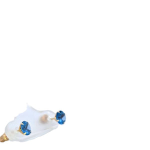 14K Real Gold Blue Zircon Round Stud Earrings