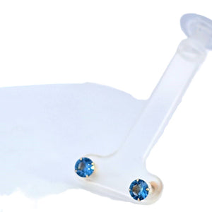 14K Real Gold Blue Zircon Round Stud Earrings