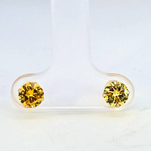 14K Real Gold Canary Yellow Round Stud Earrings