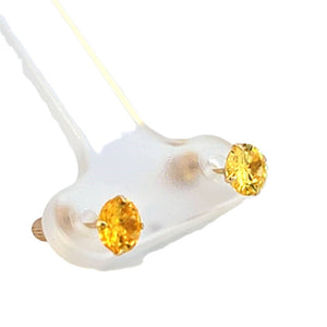 14K Real Gold Canary Yellow Round Stud Earrings